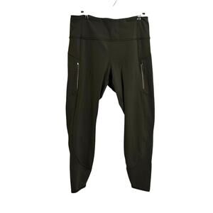 Athleta Leggings Womens Large Olive Green Rainier Tight Fleece Lined Zip Pockets